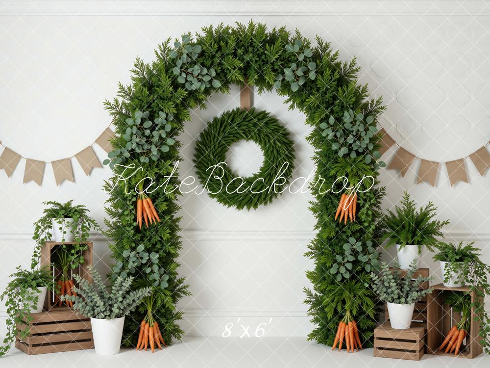 Kate Spring Flower Arch Greenery Carrots Crates Banner Printed Backdrop Designed by Mini MakeBelieve