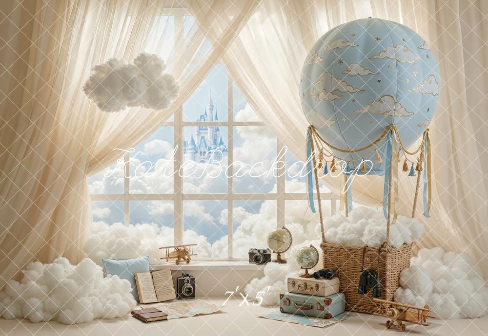 Kate Fairy Fantasy Hot Air Balloon Castle Clouds Window Backdrop Designed by Chain Photography