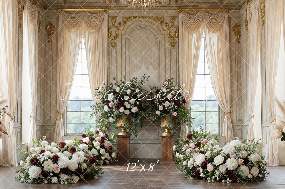 Kate Spring Elegant Ballroom Floral Arrangement Printed Backdrop Designed by Mini MakeBelieve