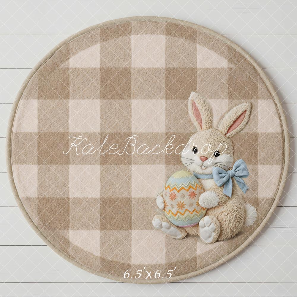 Kate Easter Bunny Plaid Egg Beige Floor Backdrop Designed by Mini MakeBelieve