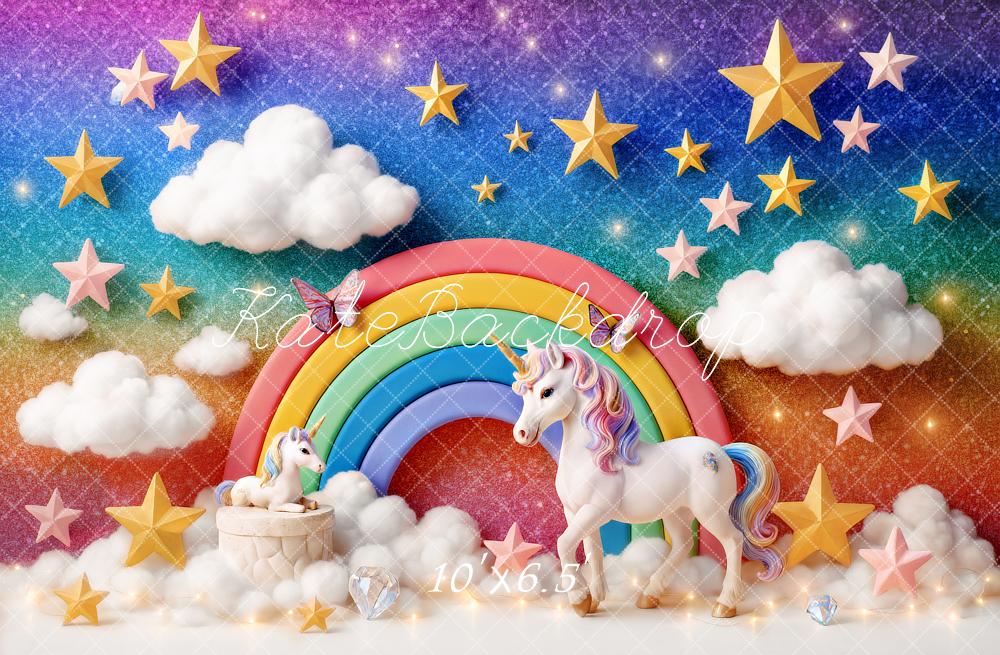 Kate Cake Smash Unicorn Rainbow Fantasy Clouds Backdrop Designed by Ashley Paul