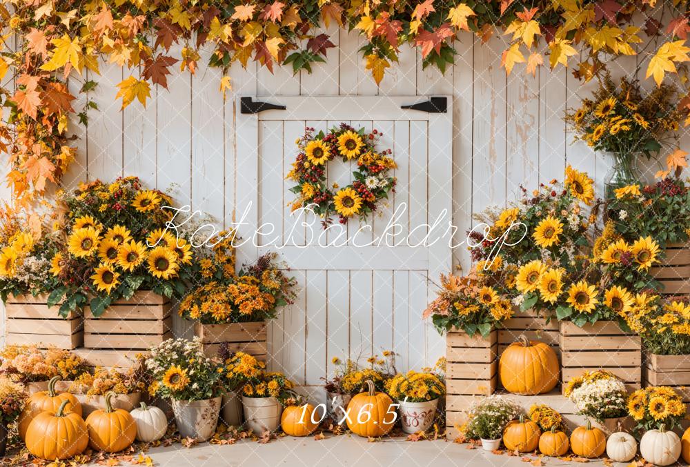 Kate Fall Sunflower Pumpkin Door Wreath Backdrop Designed by Emetselch