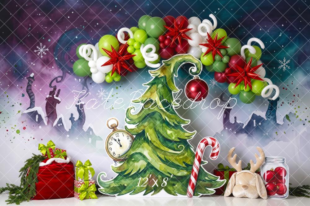 Kate Christmas Birthday Tree Whoville Balloon Garland Gifts Candy Cane Printed Backdrop Designed by Patty Roberts