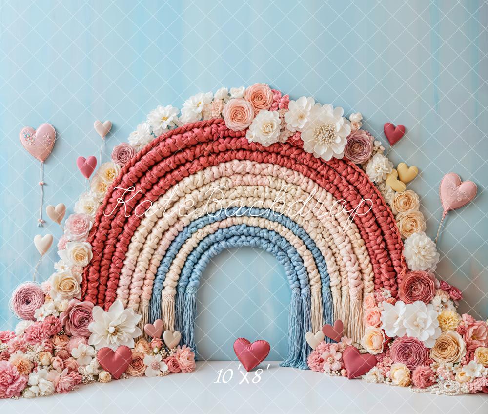 Kate Valentine Boho Floral Rainbow Heart Backdrop Designed by Emetselch