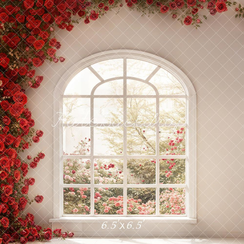 Romantic Red Rose Window Garden Backdrop
