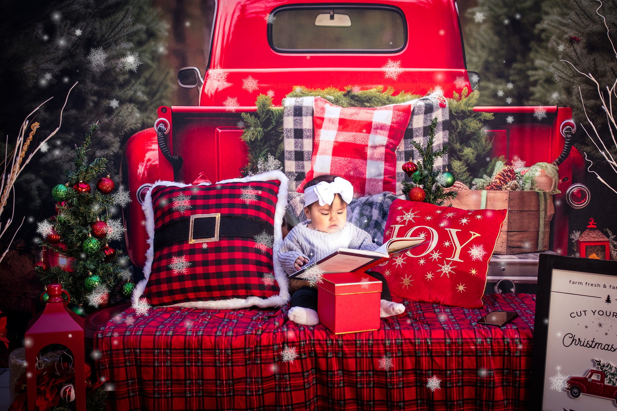 Kate Christmas Red Truck Outside Backdrop for Photography