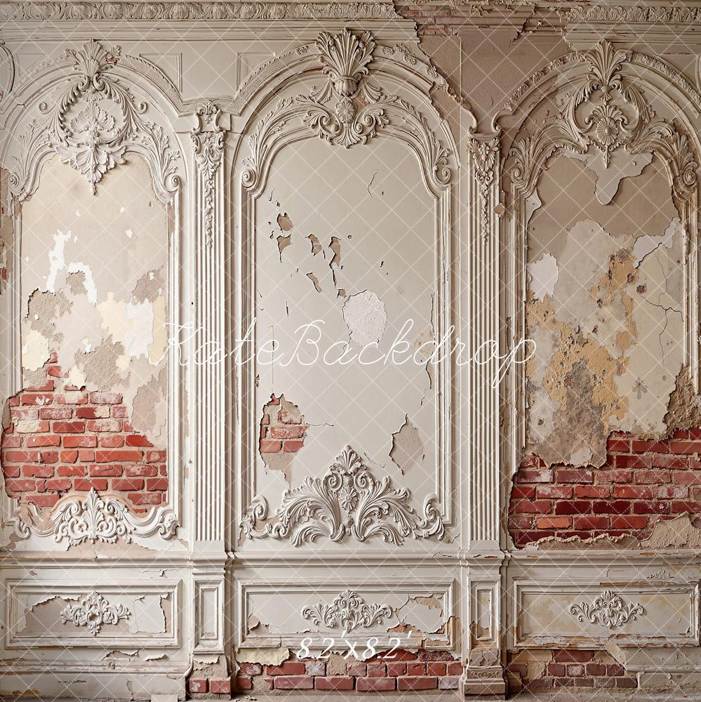 Kate Vintage Wall Ornate Plaster Exposed Brick Printed Backdrop Designed by Emetselch