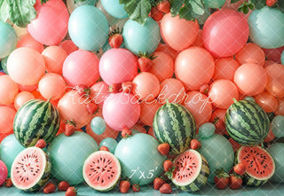 Zomer Cake Smash Watermeloen Ballonnen Aardbeien Foto Achtergrond Designed by Emetselch