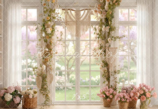 Kate Spring Floral Window Boho Basket Flowers Printed Backdrop Designed by Emetselch