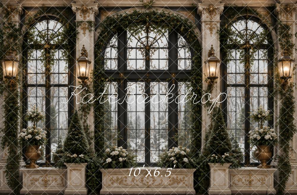 Kate Classic Retro Window Arch Greenery and Floral Decor Printed Backdrop Designed by Vertigo Productions