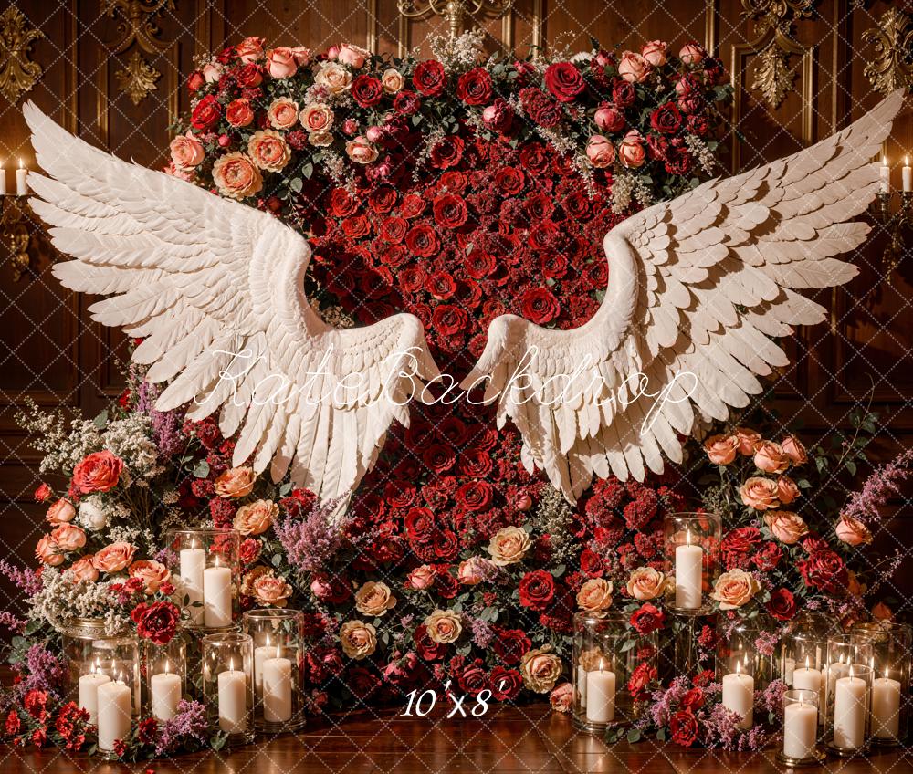 Kate Romantic Red Floral Angel Wings Backdrop Designed by Emetselch