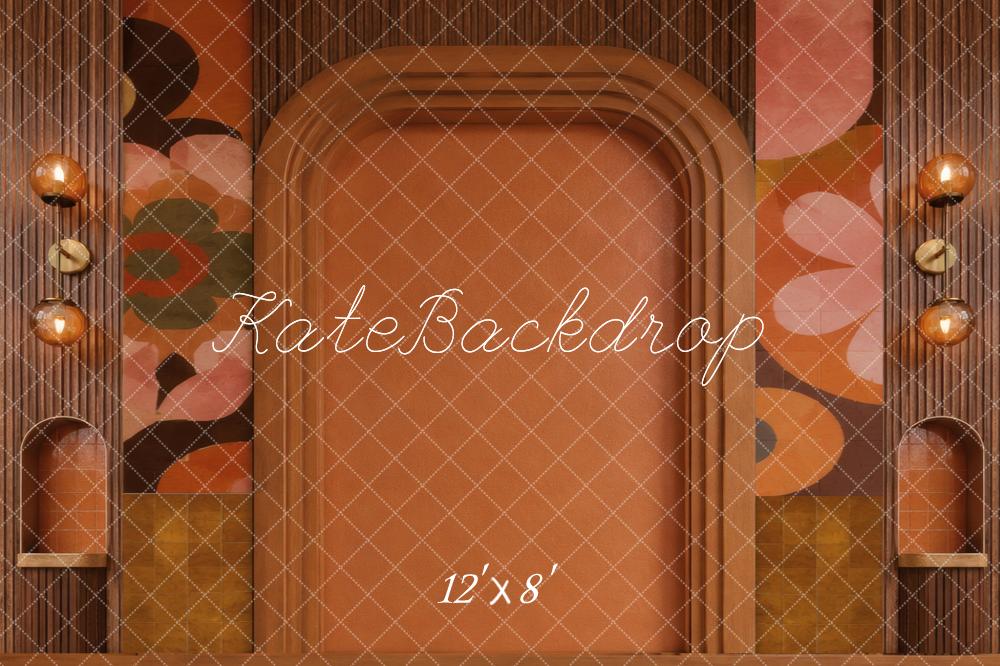 Kate Retro Terracotta Arch Floral Wall Printed Backdrop Designed by Vertigo Productions