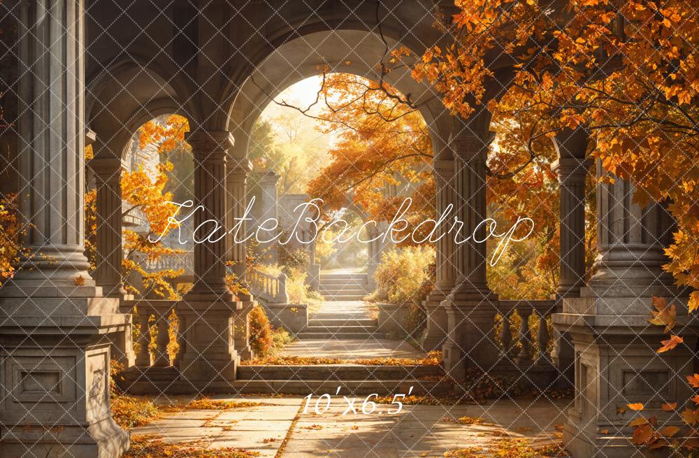 Fondo de Árbol de Maple Retro de Otoño con Escaleras Arqueadas Diseñado por Emetselch