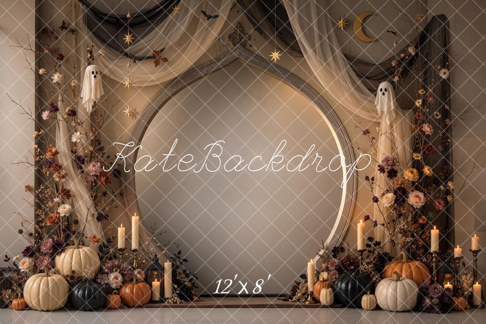 Kate Halloween Gothic Pumpkin Ghost Floral Drapes Arch Printed Backdrop Designed by Shutter Swan Studios