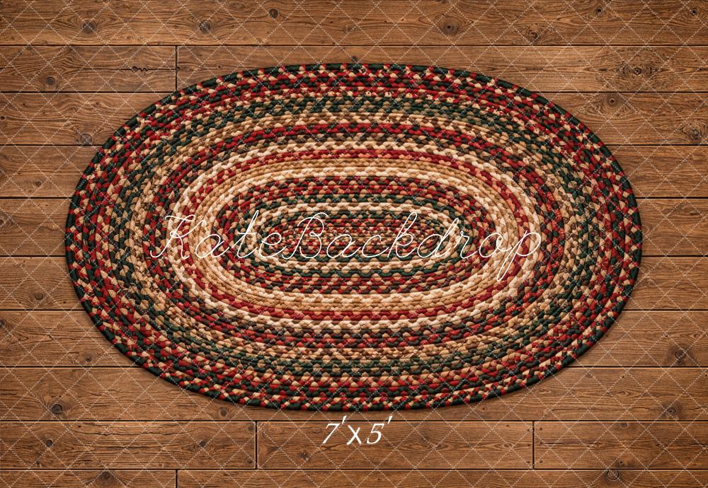 Kate Rustic Wood Planks Braided Oval Rug Floor Printed Backdrop Designed by Kate Image