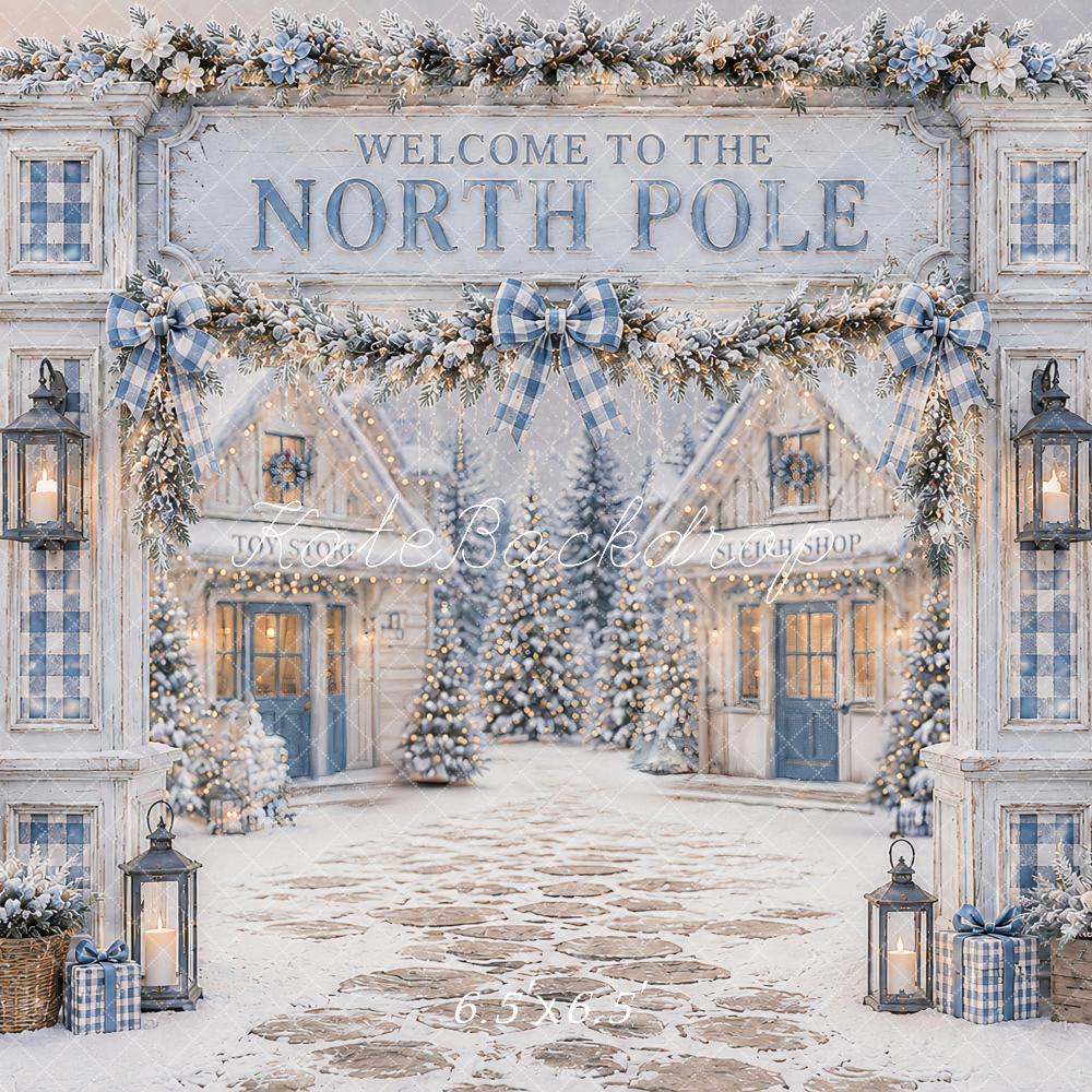 Kate Christmas North Pole Welcome Sign Snowy Village Printed Backdrop Designed by Ashley Paul