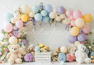 Kate Balloon Flower Arch Teddy Bear Printed Backdrop Designed by Patty Roberts