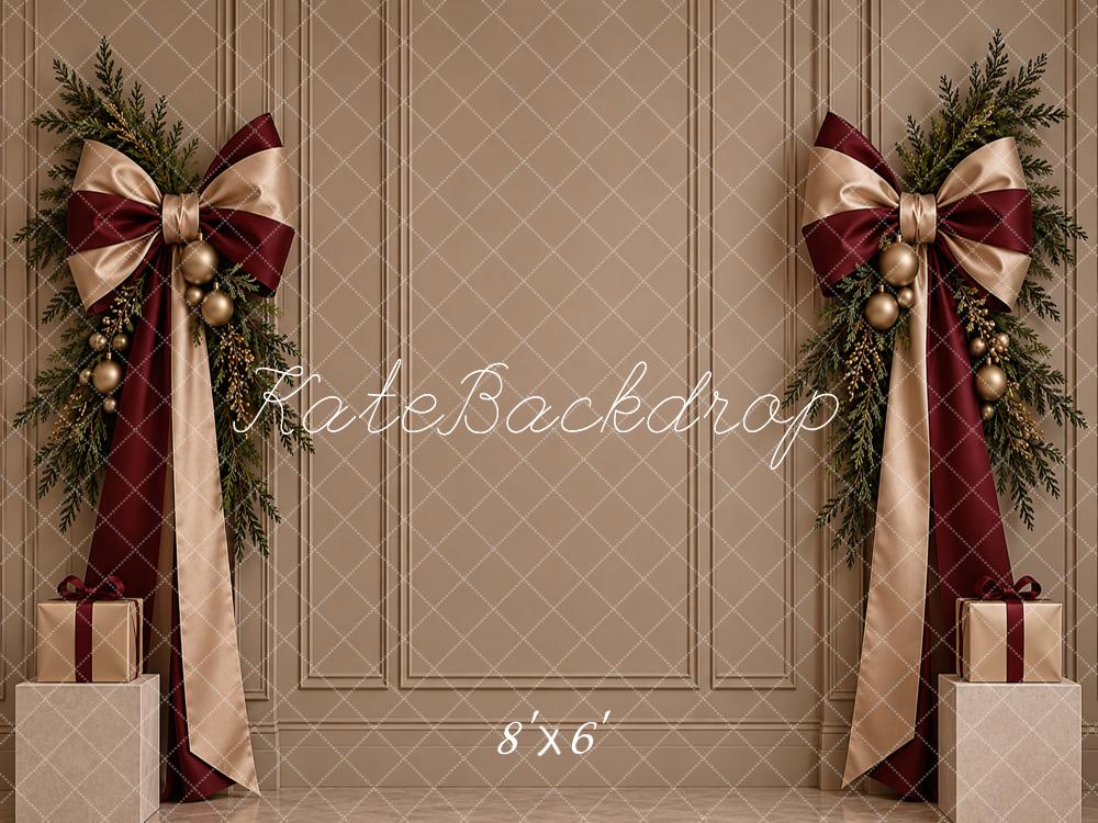 Kate Christmas Burgundy Champagne Bow Greenery Gift Printed Backdrop Designed by Vertigo Productions