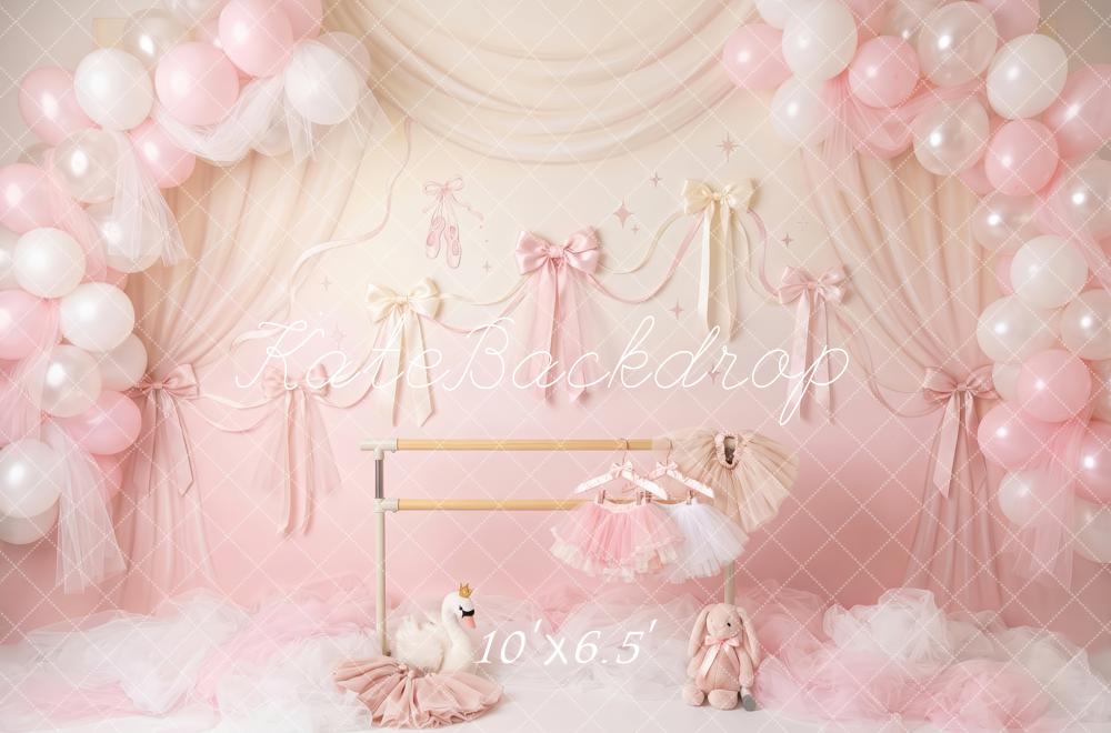 Kate Cake Smash Ballet Princess Pink Balloons Bows Tulle Swan Printed Backdrop Designed by Patty Roberts