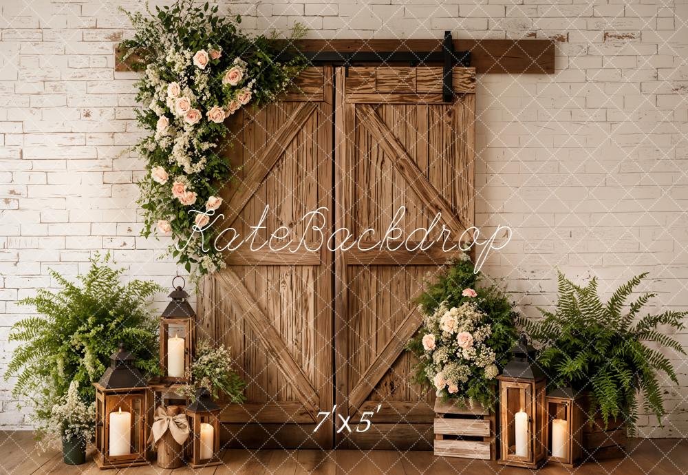 SALE Kate Spring Barn Door Flower Arch Lanterns Greenery Backdrop Designed by Emetselch
