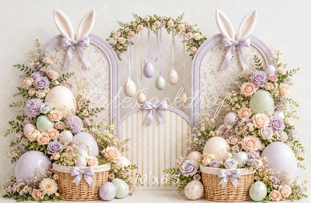 Kate Easter Bunny Ears Floral Arch Egg Baskets Printed Backdrop Designed by Emetselch