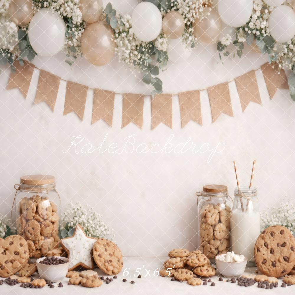 Kate Cake Smash Cookies Milk Balloons Garland Flowers Printed Backdrop Designed by Vertigo Productions