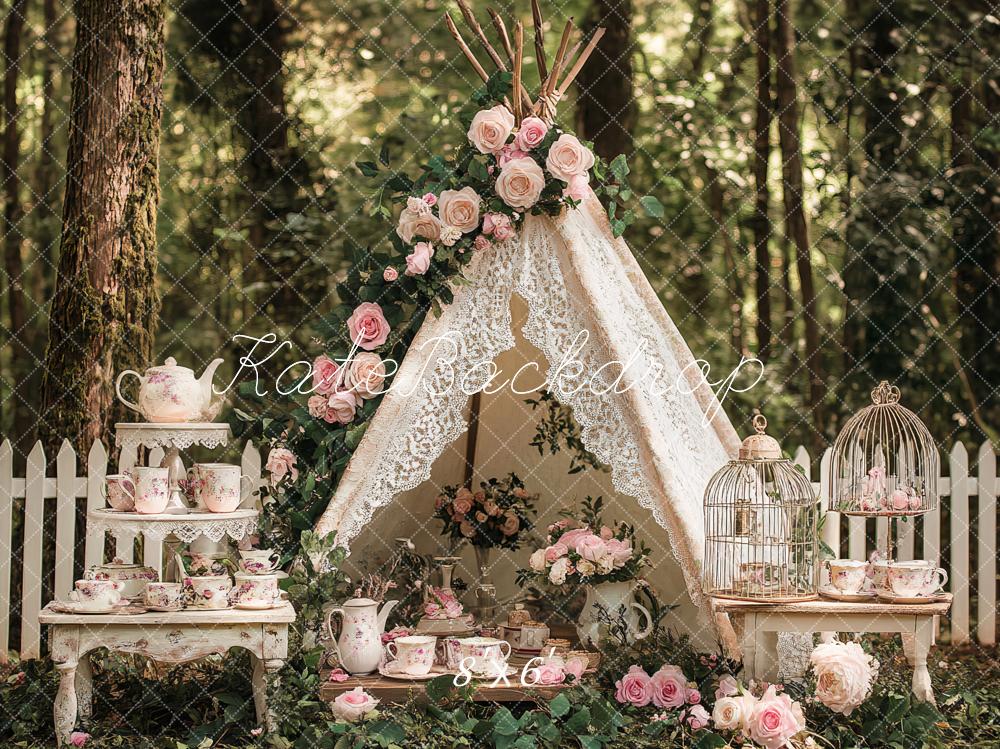 Kate Boho Teapot Party Floral Forest Backdrop Designed by Ashley Paul