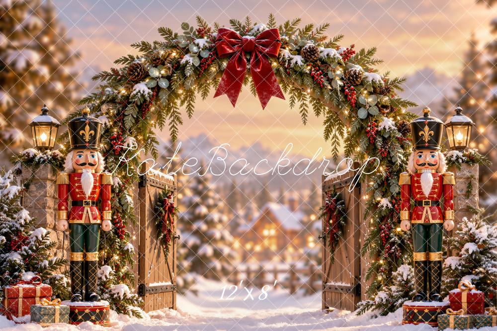 Kate Christmas Nutcracker Snowy Garland Archway Printed Backdrop Designed by Emetselch