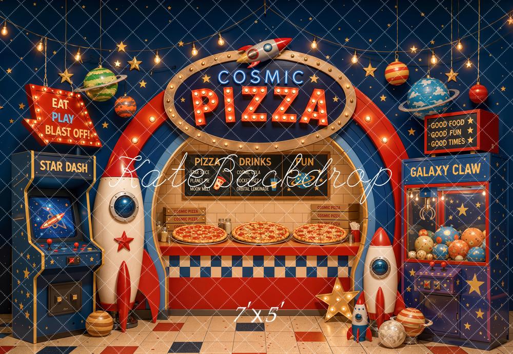Kate Space Pizza Shop Arcade Rockets Planets Claw Machine Printed Backdrop Designed by Chain Photography