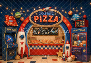 Kate Space Pizza Shop Arcade Rockets Planets Claw Machine Printed Backdrop Designed by Chain Photography
