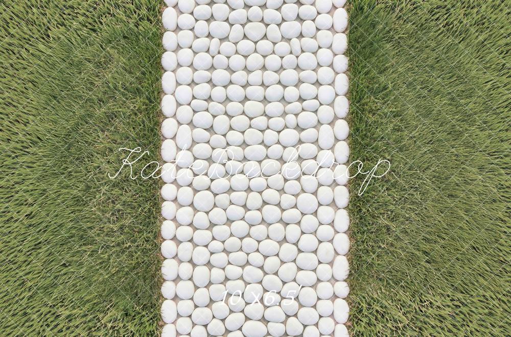 Kate White Pebble Pathway with Green Grass Floor Backdrop Designed by Mini MakeBelieve