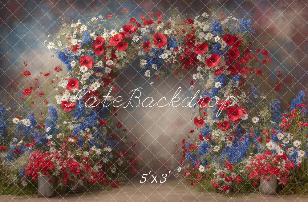 Kate Flower Arch Red Blue White Wildflowers Printed Backdrop Designed by Angela Miller
