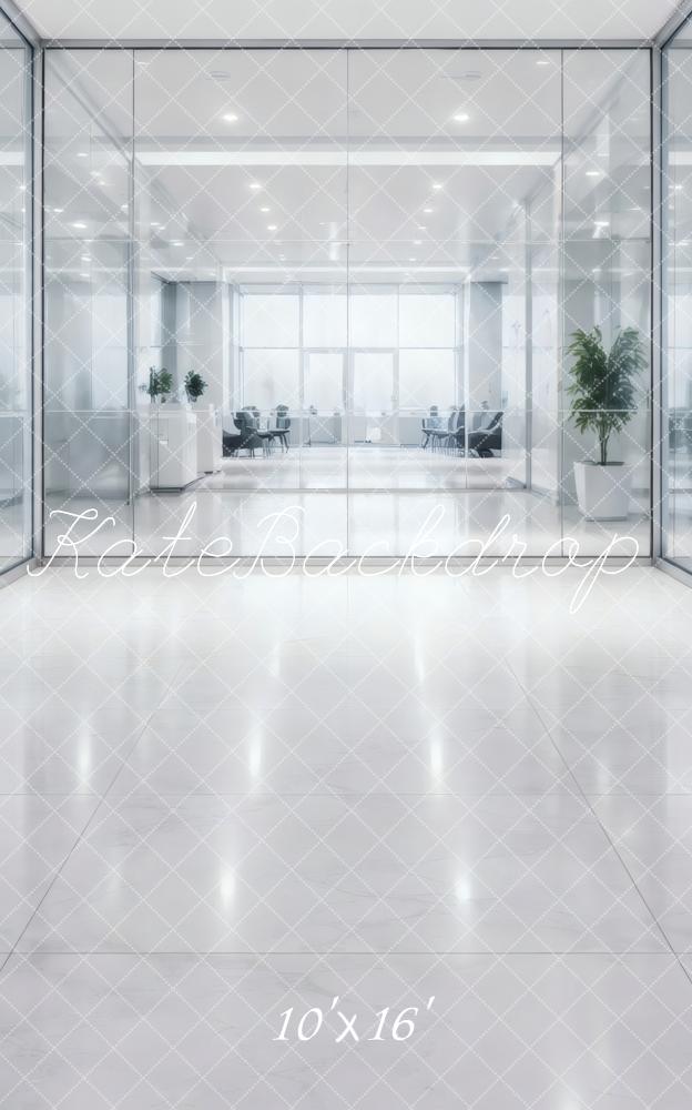 Kate Sweep Modern White Office Glass Wall Printed Backdrop Designed by Vertigo Productions