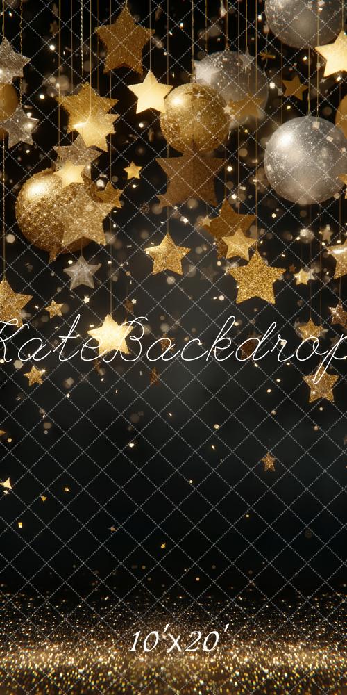 Kate Gold Stars and Ball Ornaments Backdrop Designed by Emetselch