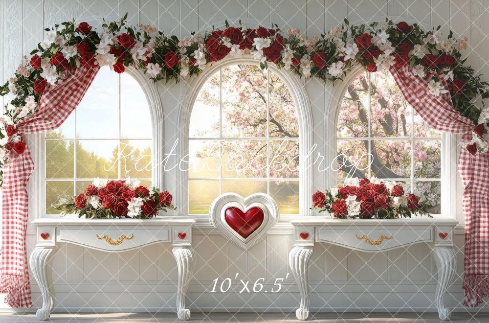 Kate Valentine Floral Arched Window Heart Backdrop Designed by Mini MakeBelieve