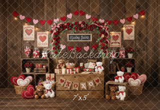 Kate Valentine's Day Kissing Booth Heart Garland Teddy Bear Printed Backdrop Designed by Emetselch