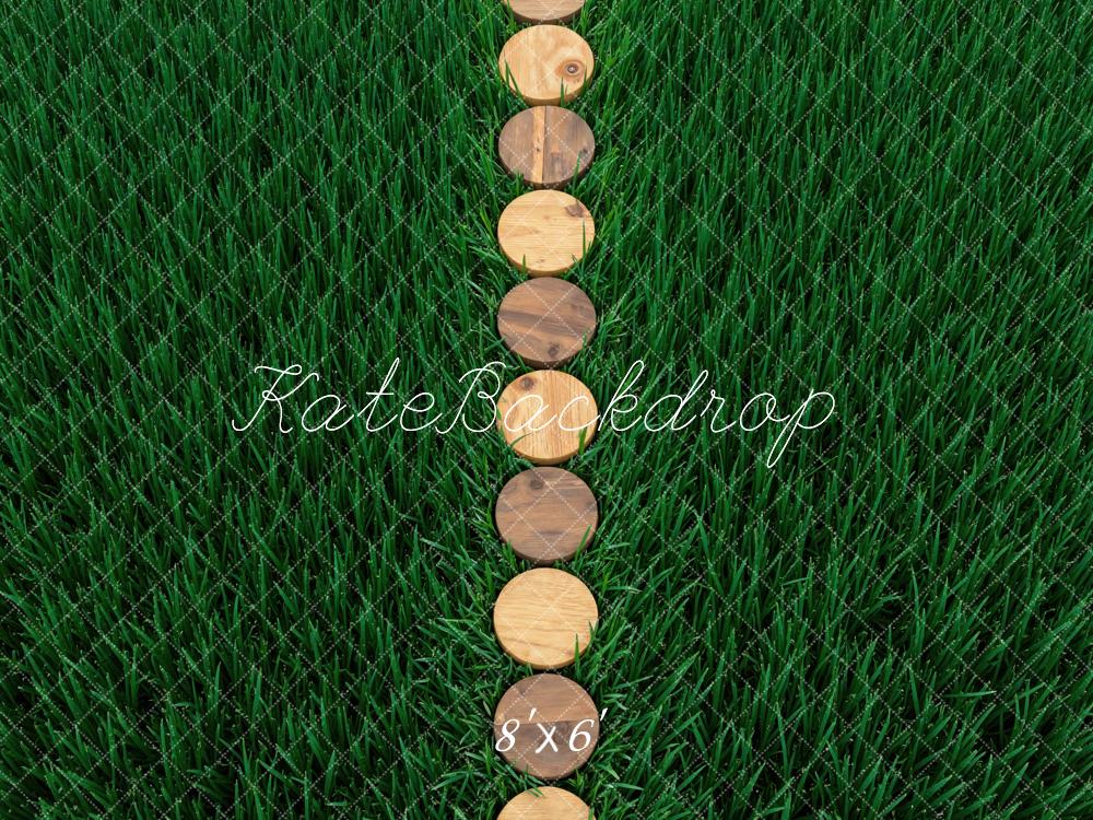 Kate Wood Slice Path On Grass Floor Printed Backdrop Designed by Mini MakeBelieve