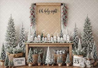Kate Christmas Snowy Trees Garland Village Table Printed Backdrop Designed by Patty Roberts