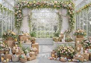 Kate Easter Bunny Flower Arch Pastel Eggs Garden Printed Backdrop Designed by Mini MakeBelieve