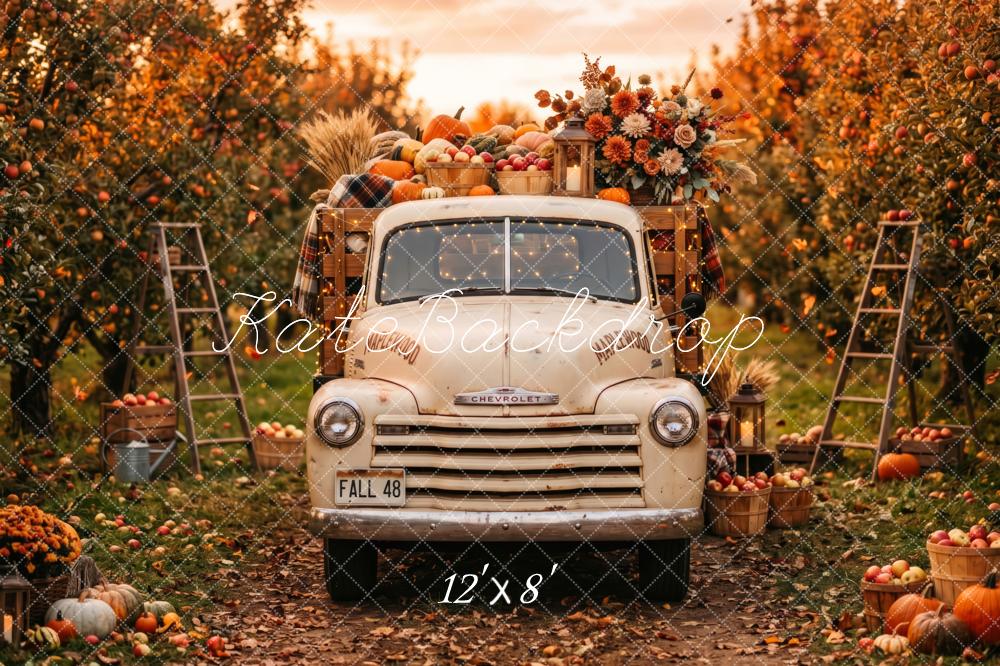 Kate Fall Vintage Truck Harvest Pumpkins Apple Orchard Printed Backdrop Designed by Patty Roberts