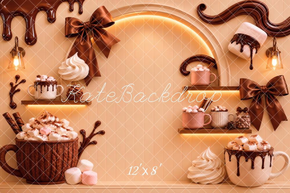 Kate Hot Chocolate Mug Marshmallow Bow Shelf Printed Backdrop Designed by Vertigo Productions