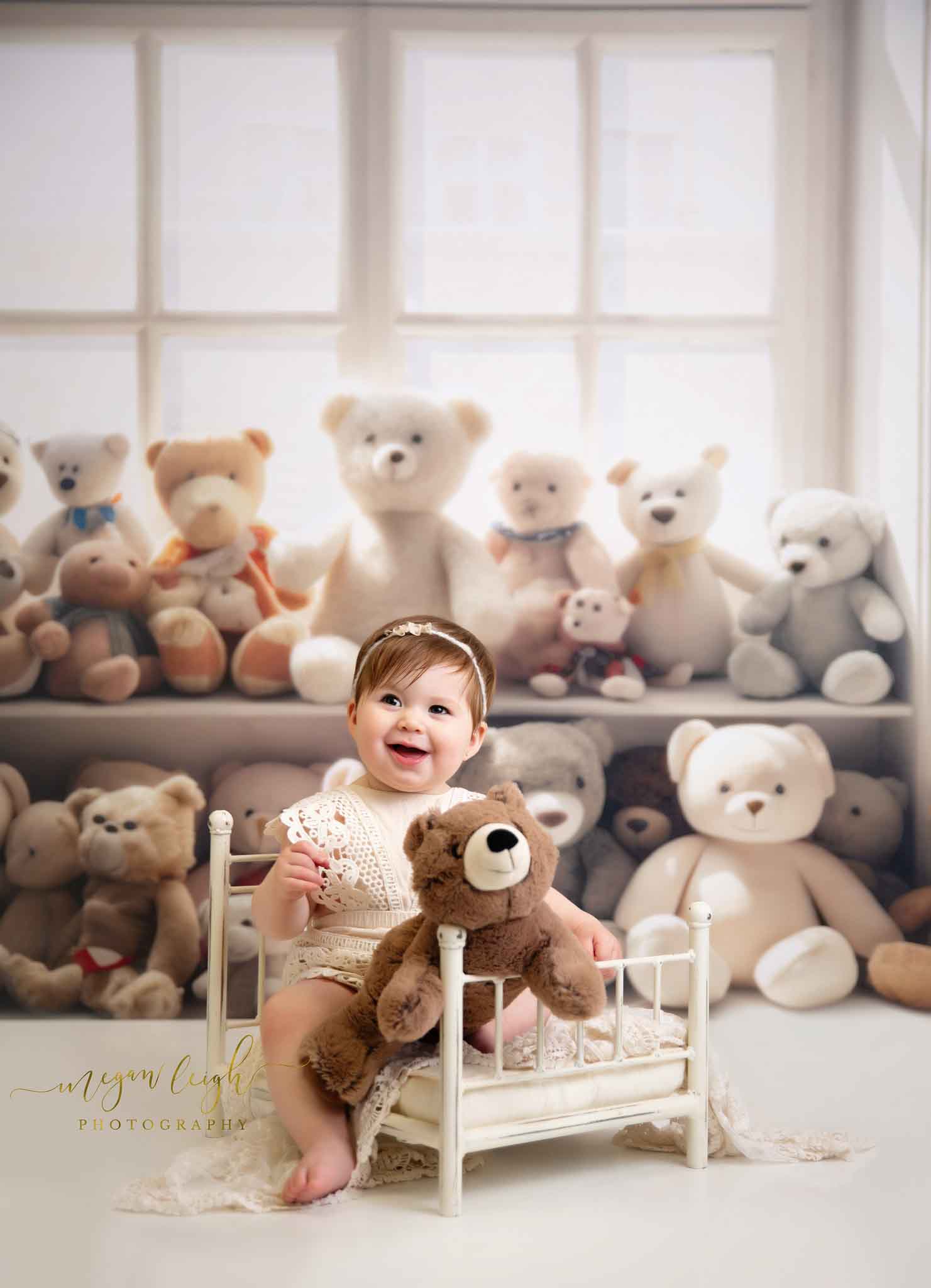 RTS Kate Cream Teddy Bear Window Backdrop Designed by Megan Leigh Photography