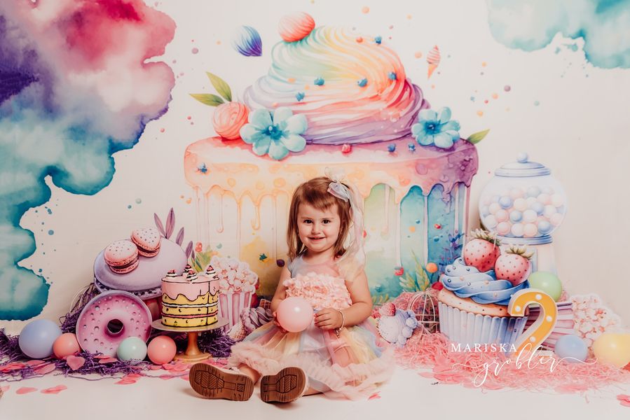 Kate Rainbow Colorful Cake Floral Backdrop Designed by Patty Robert