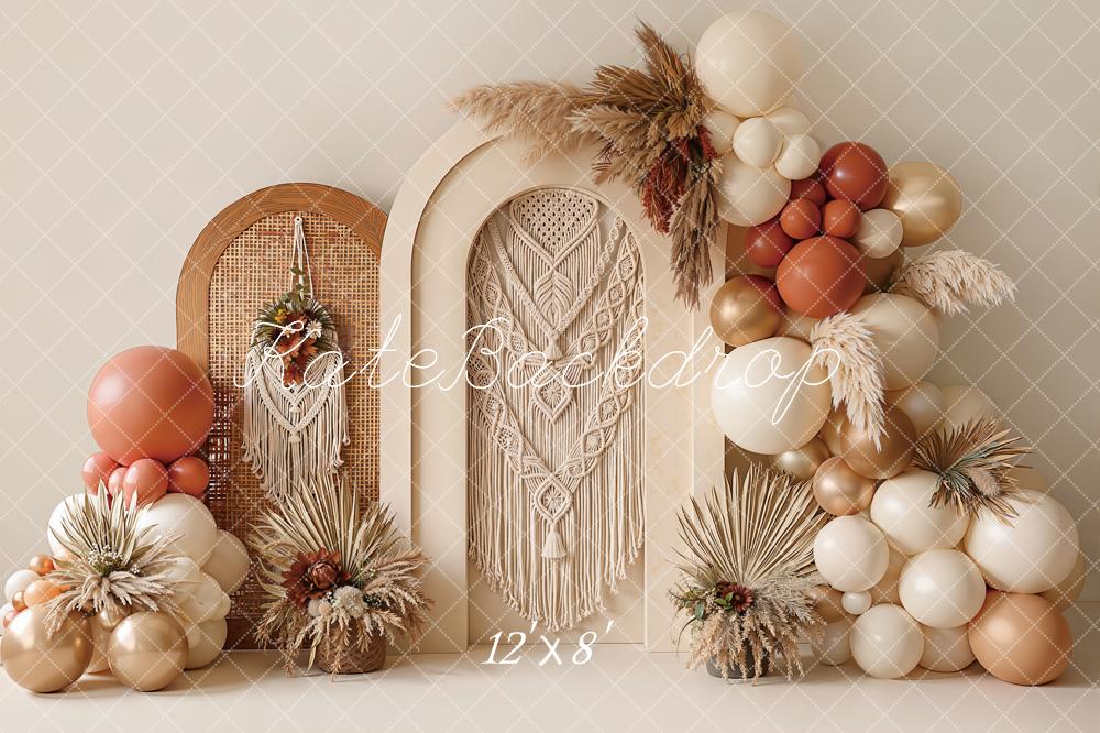Kate Boho Arch Macrame Balloon Dried Pampas Printed Backdrop Designed by Emetselch