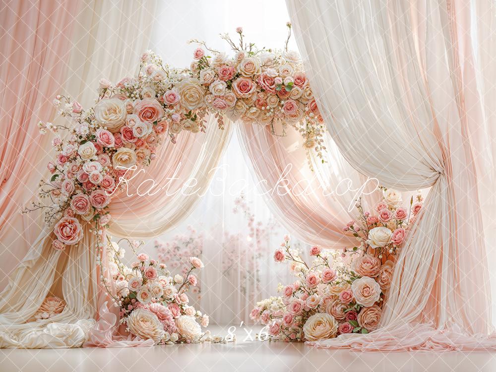 Kate Mother's Day Flower Arch Pink Cream Roses Drapes Printed Backdrop Designed by Emetselch