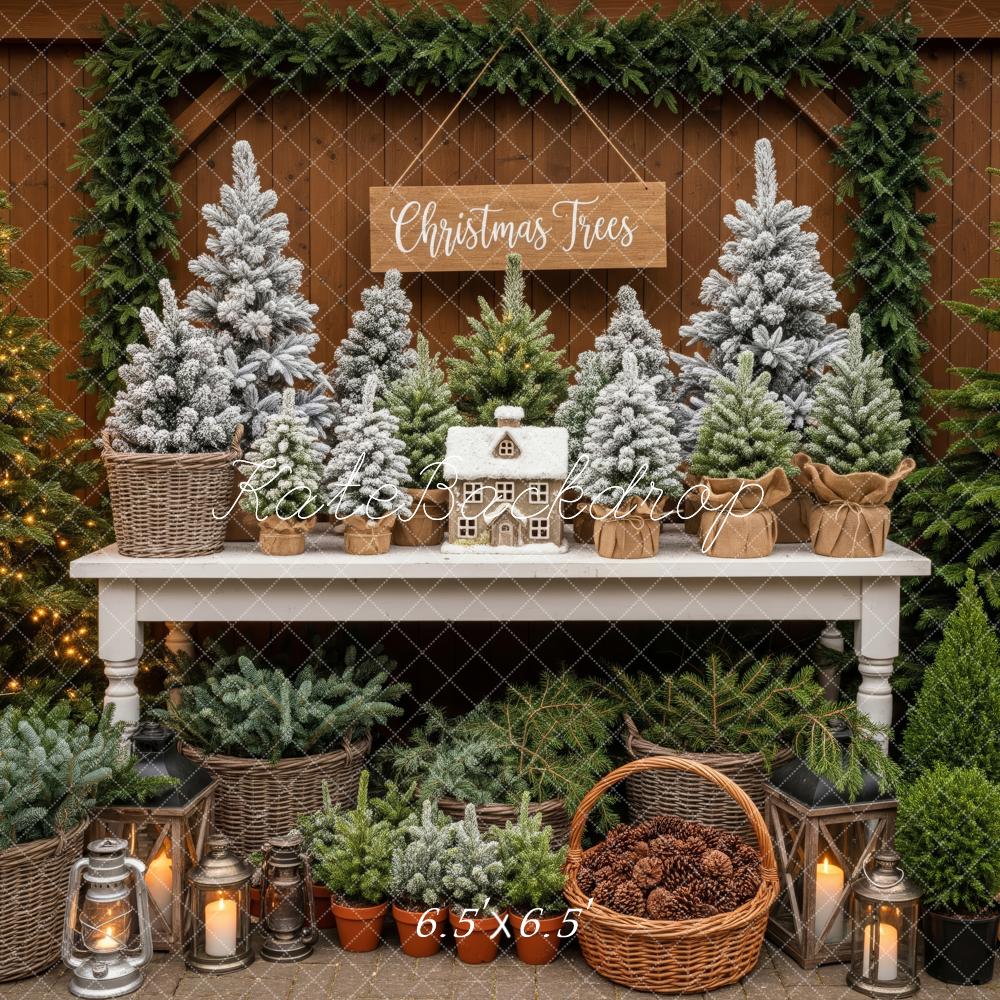 Kate Christmas Greenery Snowy Pine Trees Table Display Backdrop Designed by Patty Roberts