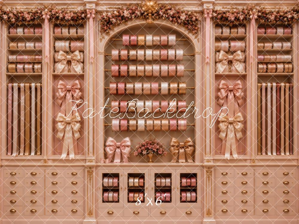 Kate Christmas Pink Ribbon Bow Cabinet Printed Backdrop Designed by Vertigo Productions