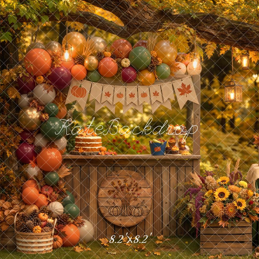 Kate Fall Forest Branch Arch Stand Pumpkin Balloon Harvest Party Printed Backdrop Designed by Emetselch