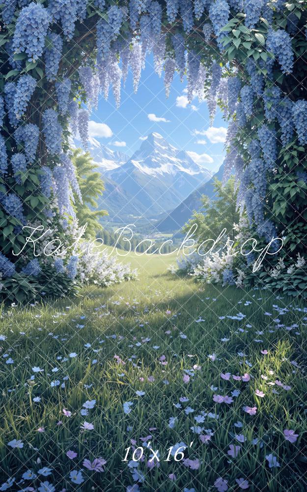 Kate Sweep Summer Flower Arch Mountain Meadow Sky Printed Backdrop Designed by Mini MakeBelieve
