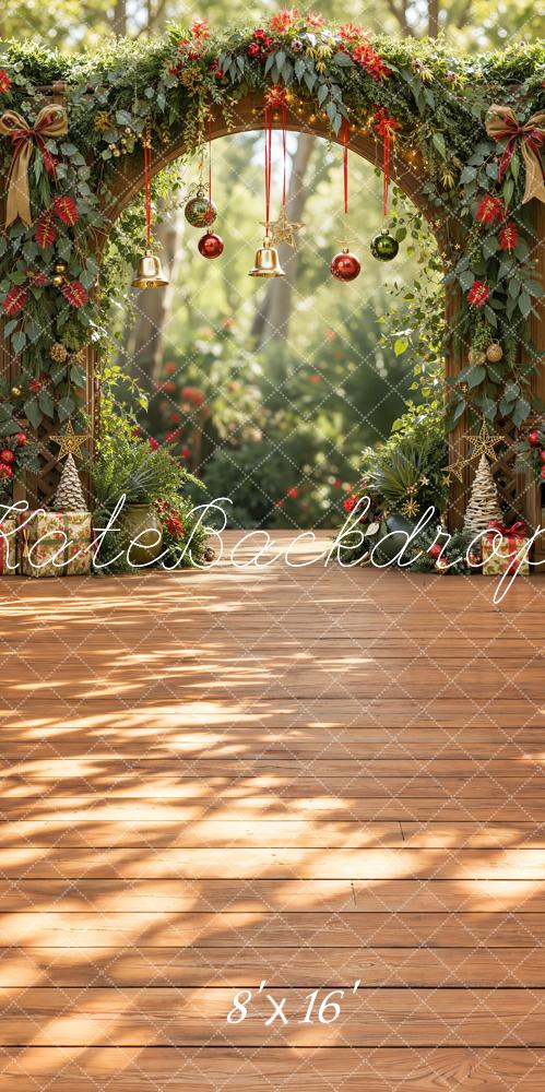 Kate Christmas Greenery Arch Bells Printed Backdrop Designed by Emetselch